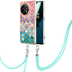Silicone Candy Rubber Gel Fashionable Pattern Soft Case Cover with Lanyard Strap Y03B for OnePlus 11 5G Colorful