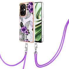 Silicone Candy Rubber Gel Fashionable Pattern Soft Case Cover with Lanyard Strap Y03B for OnePlus Nord CE 3 5G Purple
