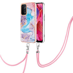 Silicone Candy Rubber Gel Fashionable Pattern Soft Case Cover with Lanyard Strap Y03B for OnePlus Nord N200 5G Blue