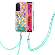 Silicone Candy Rubber Gel Fashionable Pattern Soft Case Cover with Lanyard Strap Y03B for OnePlus Nord N200 5G Colorful