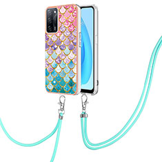 Silicone Candy Rubber Gel Fashionable Pattern Soft Case Cover with Lanyard Strap Y03B for Oppo A53s 5G Colorful