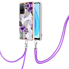 Silicone Candy Rubber Gel Fashionable Pattern Soft Case Cover with Lanyard Strap Y03B for Oppo A53s 5G Purple