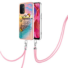 Silicone Candy Rubber Gel Fashionable Pattern Soft Case Cover with Lanyard Strap Y03B for Oppo A54 5G Mixed