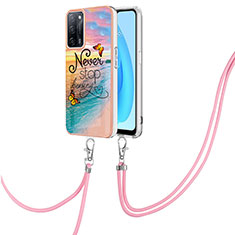 Silicone Candy Rubber Gel Fashionable Pattern Soft Case Cover with Lanyard Strap Y03B for Oppo A55 5G Mixed