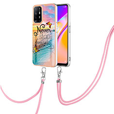 Silicone Candy Rubber Gel Fashionable Pattern Soft Case Cover with Lanyard Strap Y03B for Oppo A94 5G Mixed