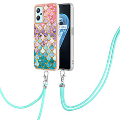 Silicone Candy Rubber Gel Fashionable Pattern Soft Case Cover with Lanyard Strap Y03B for Oppo A96 4G Colorful