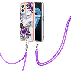 Silicone Candy Rubber Gel Fashionable Pattern Soft Case Cover with Lanyard Strap Y03B for Oppo A96 4G Purple