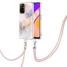 Silicone Candy Rubber Gel Fashionable Pattern Soft Case Cover with Lanyard Strap Y03B for Oppo F19 Pro+ Plus 5G Clove Purple