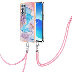 Silicone Candy Rubber Gel Fashionable Pattern Soft Case Cover with Lanyard Strap Y03B for Oppo Reno6 Pro 5G Blue
