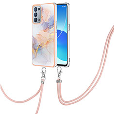 Silicone Candy Rubber Gel Fashionable Pattern Soft Case Cover with Lanyard Strap Y03B for Oppo Reno6 Pro 5G Clove Purple