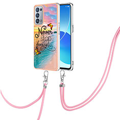 Silicone Candy Rubber Gel Fashionable Pattern Soft Case Cover with Lanyard Strap Y03B for Oppo Reno6 Pro 5G Mixed