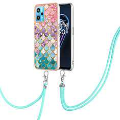 Silicone Candy Rubber Gel Fashionable Pattern Soft Case Cover with Lanyard Strap Y03B for Realme 9 5G Colorful