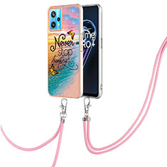 Silicone Candy Rubber Gel Fashionable Pattern Soft Case Cover with Lanyard Strap Y03B for Realme 9 5G Mixed