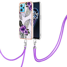 Silicone Candy Rubber Gel Fashionable Pattern Soft Case Cover with Lanyard Strap Y03B for Realme 9 5G Purple