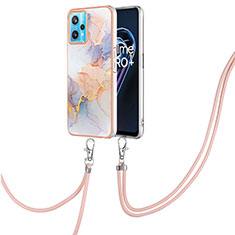 Silicone Candy Rubber Gel Fashionable Pattern Soft Case Cover with Lanyard Strap Y03B for Realme 9 Pro+ Plus 5G Clove Purple