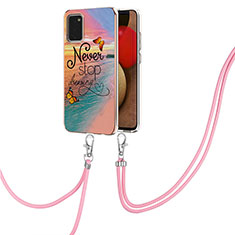 Silicone Candy Rubber Gel Fashionable Pattern Soft Case Cover with Lanyard Strap Y03B for Samsung Galaxy A02s Mixed
