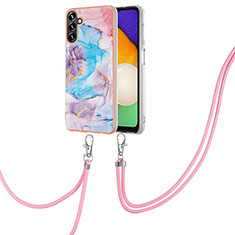 Silicone Candy Rubber Gel Fashionable Pattern Soft Case Cover with Lanyard Strap Y03B for Samsung Galaxy A04s Blue