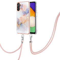 Silicone Candy Rubber Gel Fashionable Pattern Soft Case Cover with Lanyard Strap Y03B for Samsung Galaxy A04s Clove Purple