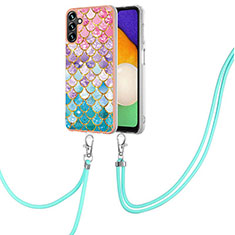 Silicone Candy Rubber Gel Fashionable Pattern Soft Case Cover with Lanyard Strap Y03B for Samsung Galaxy A04s Colorful