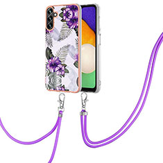 Silicone Candy Rubber Gel Fashionable Pattern Soft Case Cover with Lanyard Strap Y03B for Samsung Galaxy A04s Purple
