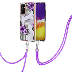 Silicone Candy Rubber Gel Fashionable Pattern Soft Case Cover with Lanyard Strap Y03B for Samsung Galaxy A05s Purple
