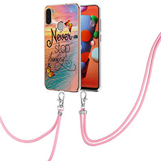 Silicone Candy Rubber Gel Fashionable Pattern Soft Case Cover with Lanyard Strap Y03B for Samsung Galaxy A11 Mixed