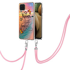 Silicone Candy Rubber Gel Fashionable Pattern Soft Case Cover with Lanyard Strap Y03B for Samsung Galaxy A12 Mixed