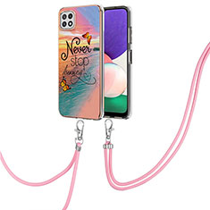 Silicone Candy Rubber Gel Fashionable Pattern Soft Case Cover with Lanyard Strap Y03B for Samsung Galaxy A22 5G Mixed