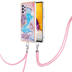 Silicone Candy Rubber Gel Fashionable Pattern Soft Case Cover with Lanyard Strap Y03B for Samsung Galaxy A23 5G Blue