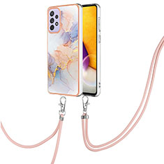 Silicone Candy Rubber Gel Fashionable Pattern Soft Case Cover with Lanyard Strap Y03B for Samsung Galaxy A23 5G Clove Purple