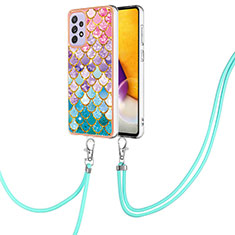 Silicone Candy Rubber Gel Fashionable Pattern Soft Case Cover with Lanyard Strap Y03B for Samsung Galaxy A23 5G Colorful