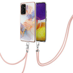 Silicone Candy Rubber Gel Fashionable Pattern Soft Case Cover with Lanyard Strap Y03B for Samsung Galaxy A25 5G Clove Purple