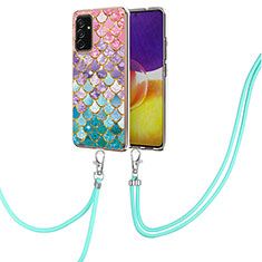 Silicone Candy Rubber Gel Fashionable Pattern Soft Case Cover with Lanyard Strap Y03B for Samsung Galaxy A25 5G Colorful