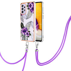 Silicone Candy Rubber Gel Fashionable Pattern Soft Case Cover with Lanyard Strap Y03B for Samsung Galaxy A33 5G Purple