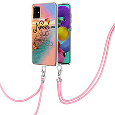 Silicone Candy Rubber Gel Fashionable Pattern Soft Case Cover with Lanyard Strap Y03B for Samsung Galaxy A51 4G Mixed