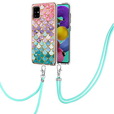 Silicone Candy Rubber Gel Fashionable Pattern Soft Case Cover with Lanyard Strap Y03B for Samsung Galaxy A51 5G Colorful
