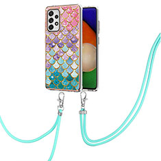 Silicone Candy Rubber Gel Fashionable Pattern Soft Case Cover with Lanyard Strap Y03B for Samsung Galaxy A52 5G Colorful