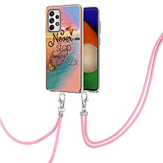 Silicone Candy Rubber Gel Fashionable Pattern Soft Case Cover with Lanyard Strap Y03B for Samsung Galaxy A52 5G Mixed