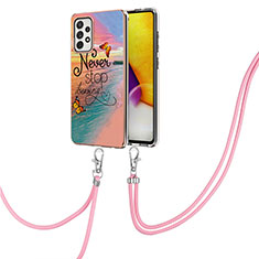 Silicone Candy Rubber Gel Fashionable Pattern Soft Case Cover with Lanyard Strap Y03B for Samsung Galaxy A72 5G Mixed