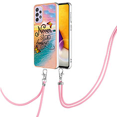 Silicone Candy Rubber Gel Fashionable Pattern Soft Case Cover with Lanyard Strap Y03B for Samsung Galaxy A73 5G Mixed