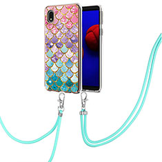 Silicone Candy Rubber Gel Fashionable Pattern Soft Case Cover with Lanyard Strap Y03B for Samsung Galaxy M01 Core Colorful