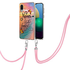 Silicone Candy Rubber Gel Fashionable Pattern Soft Case Cover with Lanyard Strap Y03B for Samsung Galaxy M02 Mixed