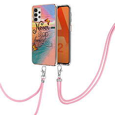 Silicone Candy Rubber Gel Fashionable Pattern Soft Case Cover with Lanyard Strap Y03B for Samsung Galaxy M32 5G Mixed