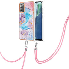 Silicone Candy Rubber Gel Fashionable Pattern Soft Case Cover with Lanyard Strap Y03B for Samsung Galaxy Note 20 5G Blue