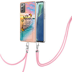 Silicone Candy Rubber Gel Fashionable Pattern Soft Case Cover with Lanyard Strap Y03B for Samsung Galaxy Note 20 5G Mixed