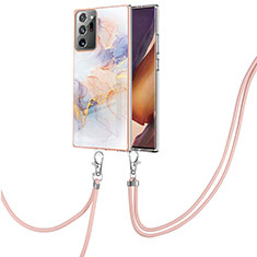 Silicone Candy Rubber Gel Fashionable Pattern Soft Case Cover with Lanyard Strap Y03B for Samsung Galaxy Note 20 Ultra 5G Clove Purple