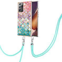 Silicone Candy Rubber Gel Fashionable Pattern Soft Case Cover with Lanyard Strap Y03B for Samsung Galaxy Note 20 Ultra 5G Colorful