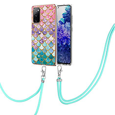 Silicone Candy Rubber Gel Fashionable Pattern Soft Case Cover with Lanyard Strap Y03B for Samsung Galaxy S20 FE (2022) 5G Colorful