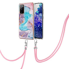 Silicone Candy Rubber Gel Fashionable Pattern Soft Case Cover with Lanyard Strap Y03B for Samsung Galaxy S20 Lite 5G Blue