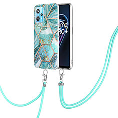 Silicone Candy Rubber Gel Fashionable Pattern Soft Case Cover with Lanyard Strap Y04B for Realme 9 5G Matcha Green